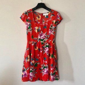Yumi Kim Red Floral Square Neck Mini Dress Medium